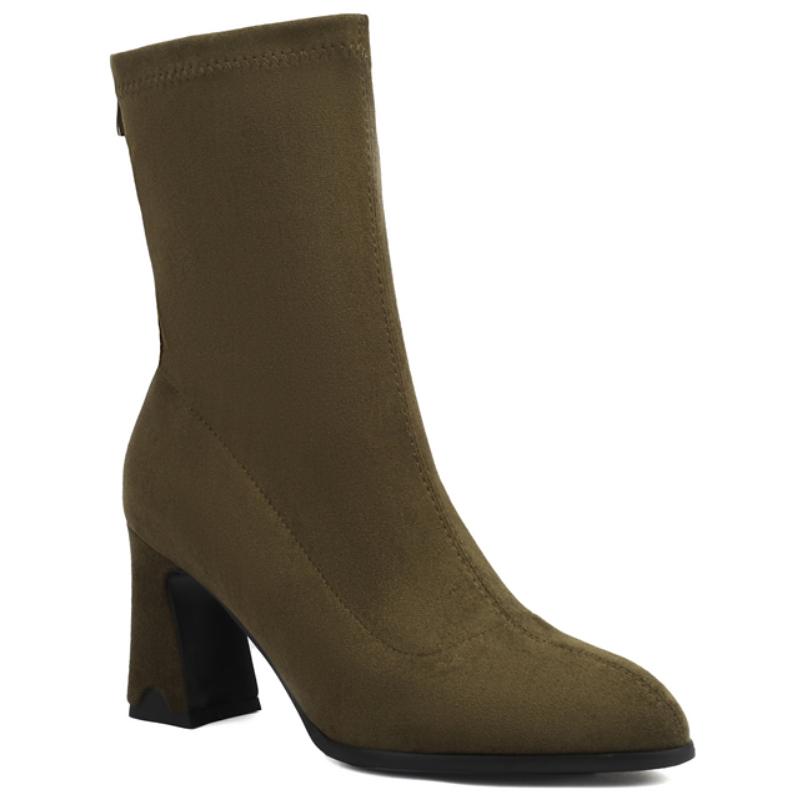 

Модные женские ботильоны-носки из флока, новинка 2024 года, зимние черные, бежевые, зеленые, короткие ботинки, на высоком каблуке, на молнии, для вечеринок, танцевальная обувь, большой размер 48 39 зелёный