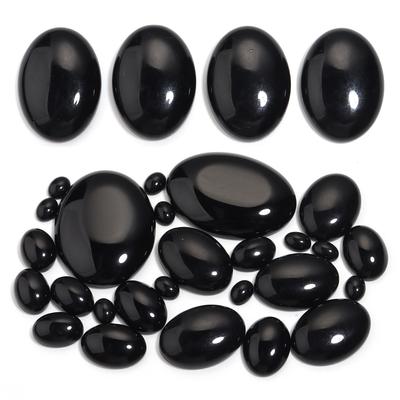 2-10pcs Natural Stone Cabochon Black Agate Oval Flatback Cabochon Beads For Jewelry Making DIY Crafts Ring Pendants Accessories