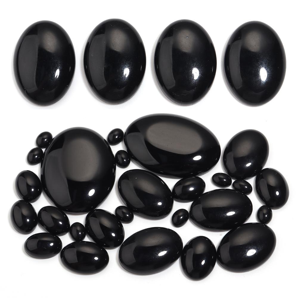 2-10pcs Natural Stone Cabochon Black Agate Oval Flatback Cabochon Beads For Jewelry Making DIY Crafts Ring Pendants Accessories