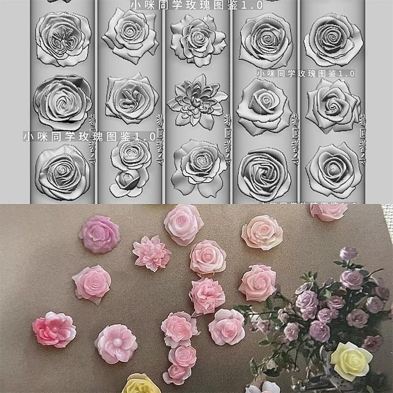 1 Stück Silikon Schleife Nagelkunstform Rosenblüten-Strauß-Stil Hochtransparent 3D-Nageldekorationen Nagelanhänger DIY Maniküreform