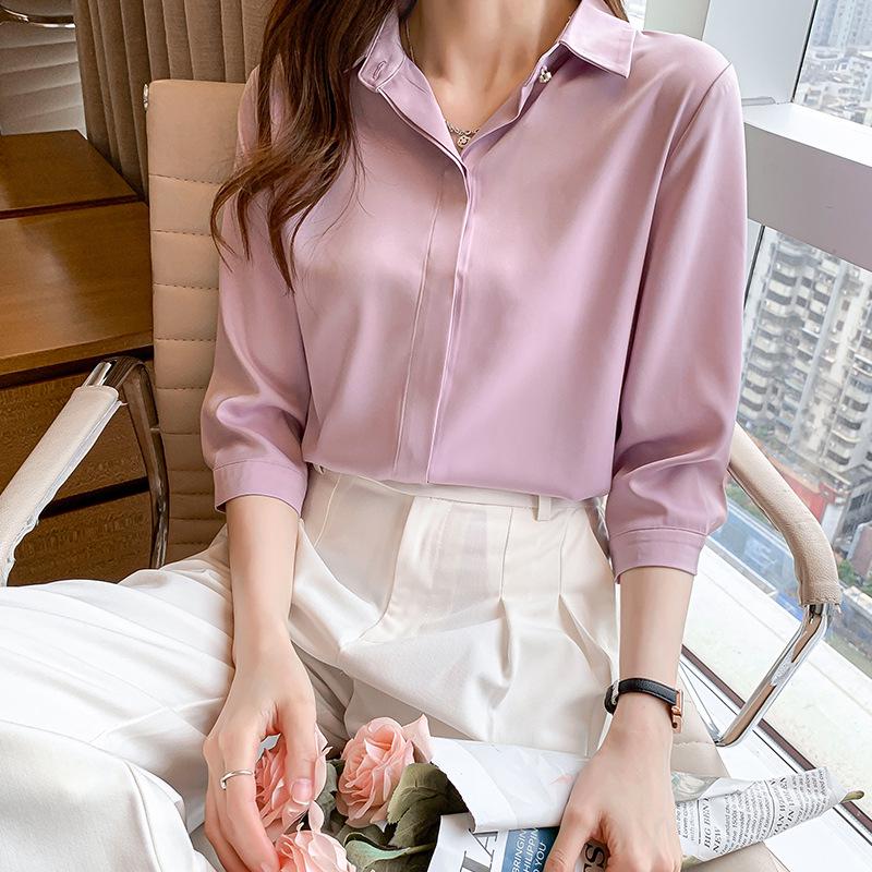 Damska biała satynowa koszula formalna z długim rękawem 2025: Odporna na zagniecenia, wysokiej klasy odzież profesjonalna na jesień/zimę do nauczania i na rozmowy kwalifikacyjne