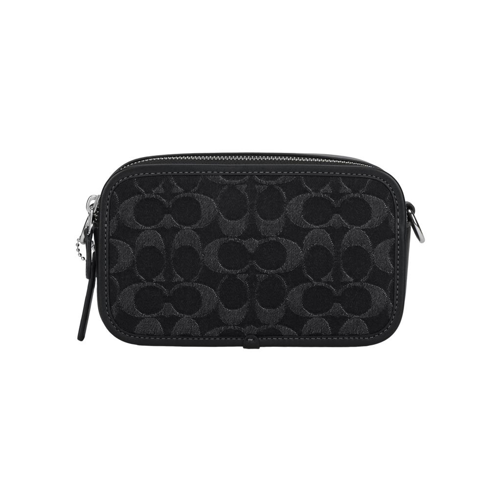 Coach 20 Brand Logo Print Zipper Closure Fabric And Leather Shoulder Crossbody Bag Small Men Bags Black CAJ35-SVBK