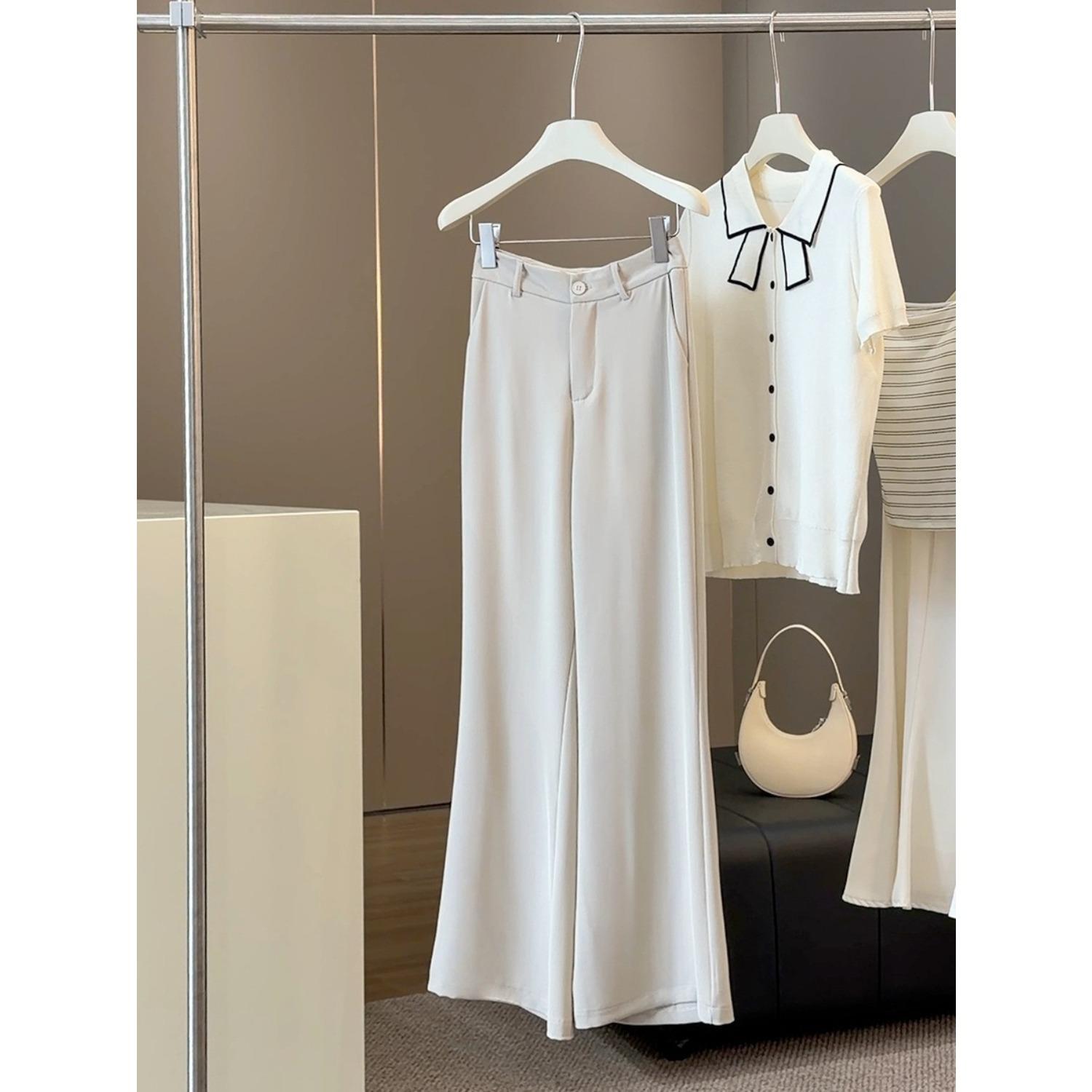 Women s High Waist Wide Leg Pants Loose Fit Casual Solid Color Summer Trousers S