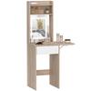 Small Vanity Desk with Mirror and LED Lights, Compact Dressing Table with Drop Leaf, Open Shelves, Natural Wood