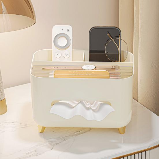 Multifunctional Tissue Box Cover Holder with Storage Compartments Large Capacity Rectangular Napkin