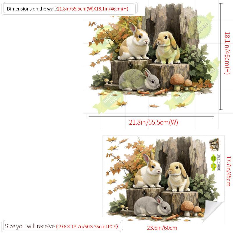 Removable Forest Stump Bunny Wall Stickers for Kids Room Cartoon Animal Nursery Decor Wall Art Easter