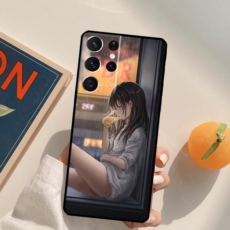 Sad Anime girl Phone Case For Samsung Galaxy S25 S26 Ultra S24 S20 S21 S22 S23 Plus S10 S25 FE Back Cover