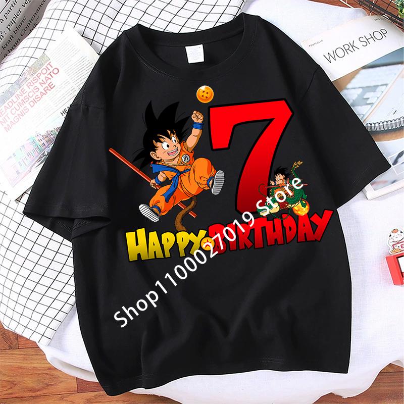 Dragon Ball Goku Children T-shirt Birthday Number Child Short Sleeve Top Fashion Tee Boys Cartoon Anime Cute Kids Clothes Gifts