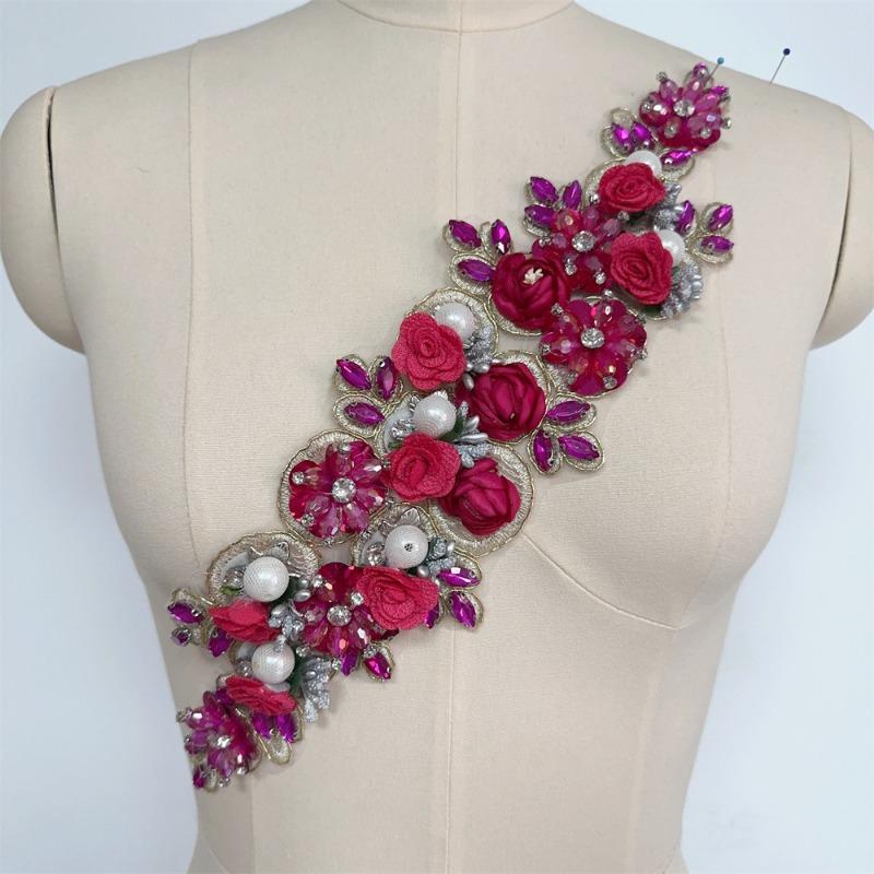 Big Rhinestone 3D Flower Sewing Fabric Applique Embroidery Rhinestone Flower Patch for Wedding Dress Decoration