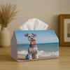 2D Flat, 1pc Tissue Box, Printed On Both Sides, 1pc Tissue Box with Checkered Lid - Schnauzer Dog On Beach Design, Durable Fabric Multi-Functional Dec