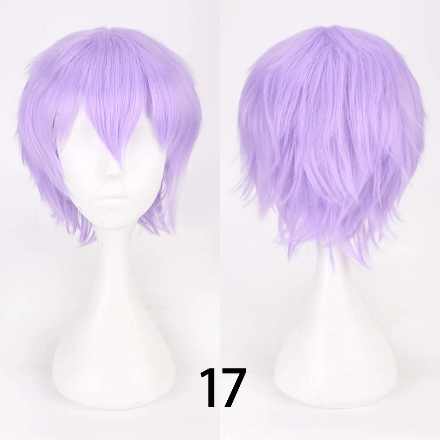 Wolf Cut Met Pony Gehakte Cosplay Feestpruik Voor Mannen Vrouwen Roze Rood Blauw Paars Koreaanse Stijl Mannenpruik Synthetische Korte Pruiken pink