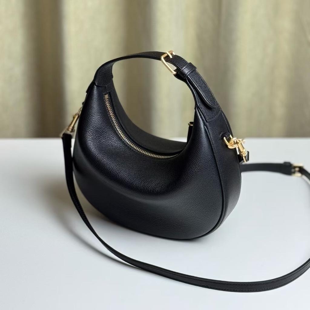 Cowhide crescent bag handbag underarm bag 2025 new casual shoulder bag messenger bag first layer women's bag mini