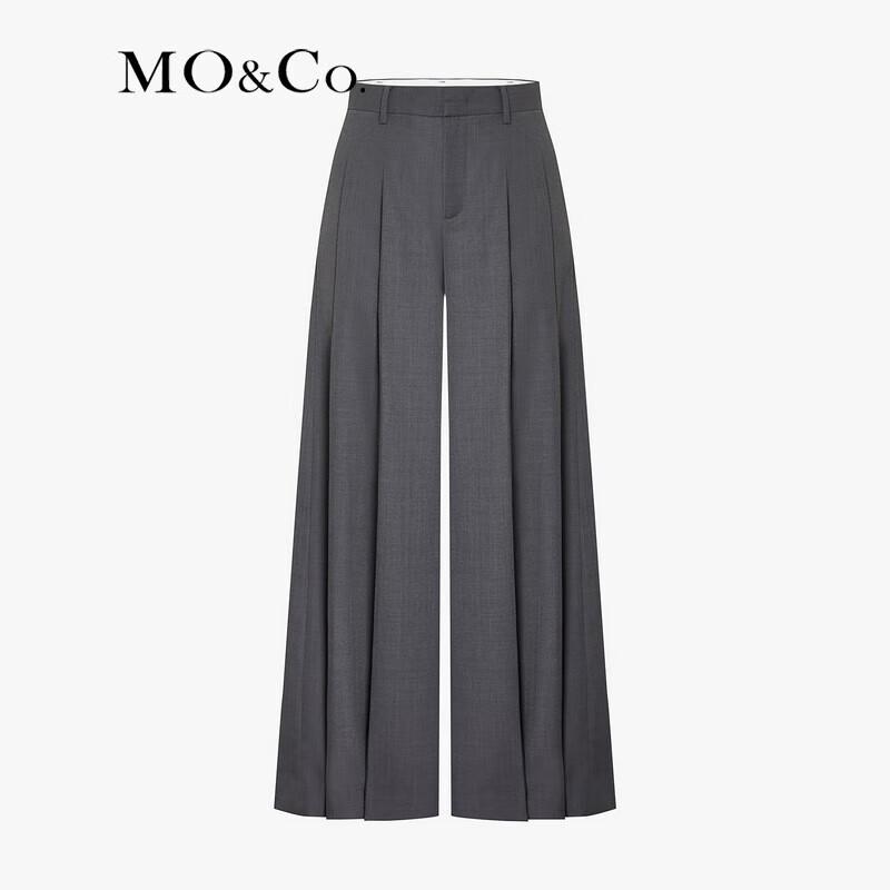 MO&Co. Wool-Blend Pleated High-Waist Wide-Leg Trousers