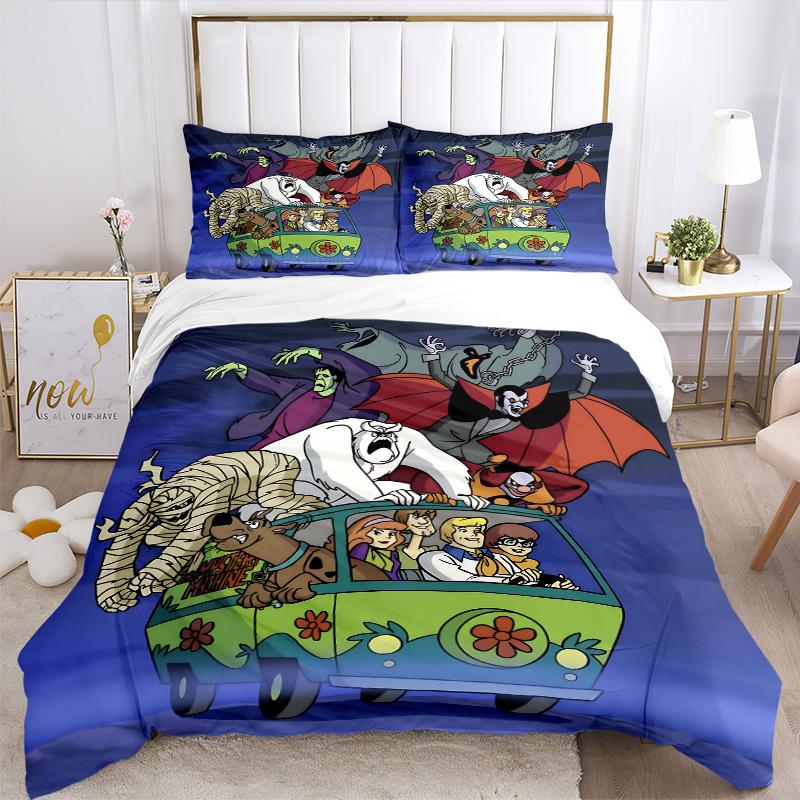 3pcs Scooby Doo and Friends Bedding Set 1 Soft Quilt Cover + 2 Pillowcases,  Suitable for All Seasons.H073