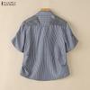 ZANZEA Blusa Casual de Mujer con Cuello Vuelto, Manga Corta Suelta a Rayas