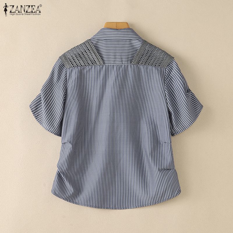 ZANZEA Blusa Casual de Mujer con Cuello Vuelto, Manga Corta Suelta a Rayas