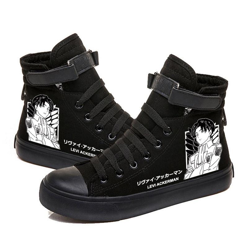Attack On Titan Aot Levi Ackerman Bedruckte Anime Canvas Schuhe Flache High-Top Bequeme Sneaker Zapatos Chaussure Schuhe