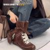 Retro Boxing Boots Women's Winter Cotton Shoes New Medium Boots Velvet Martin Boots Maillard Western Boots Platform Short Boots