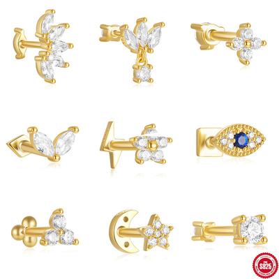 S925 Sterling Silver Horse'S Eye Flower Diamond Crown Stacked Double Sided Cartilage 16G Spiral Piercing Earrings