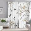 2-piece Floral and Bird Print Curtains, Polyester Fabric, Machine Washable, Suitable for Living Room, Bedroom
