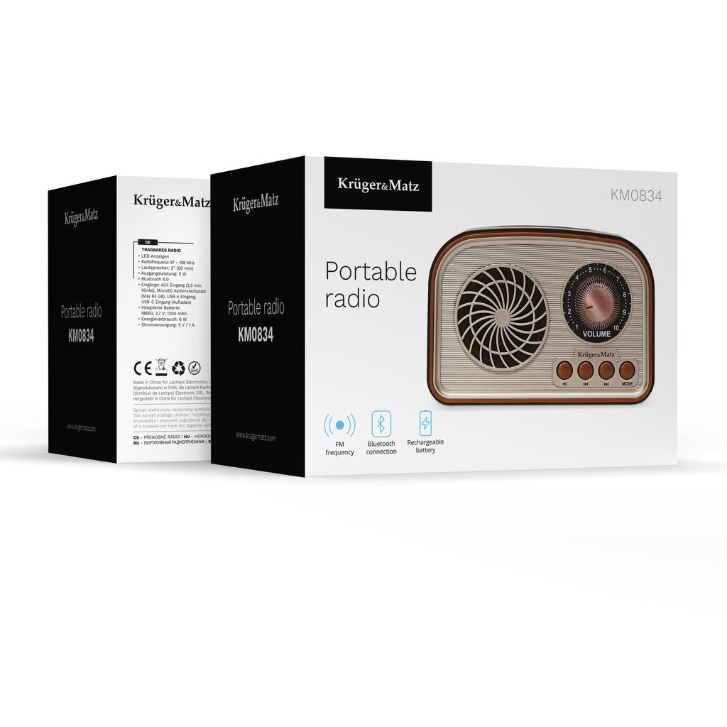 Radio przenośne Kruger&Matz Bluetooth AUX microSD wbudowany akumulator