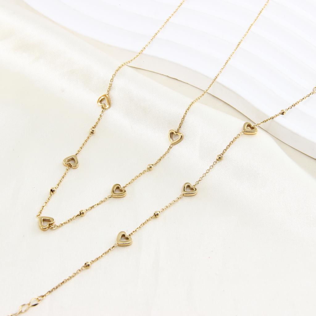 14K Gold-Plated Stainless Steel Set Necklace Bracelet Heart-Shaped Trendy Engagement Anniversary Wedding Party Gift