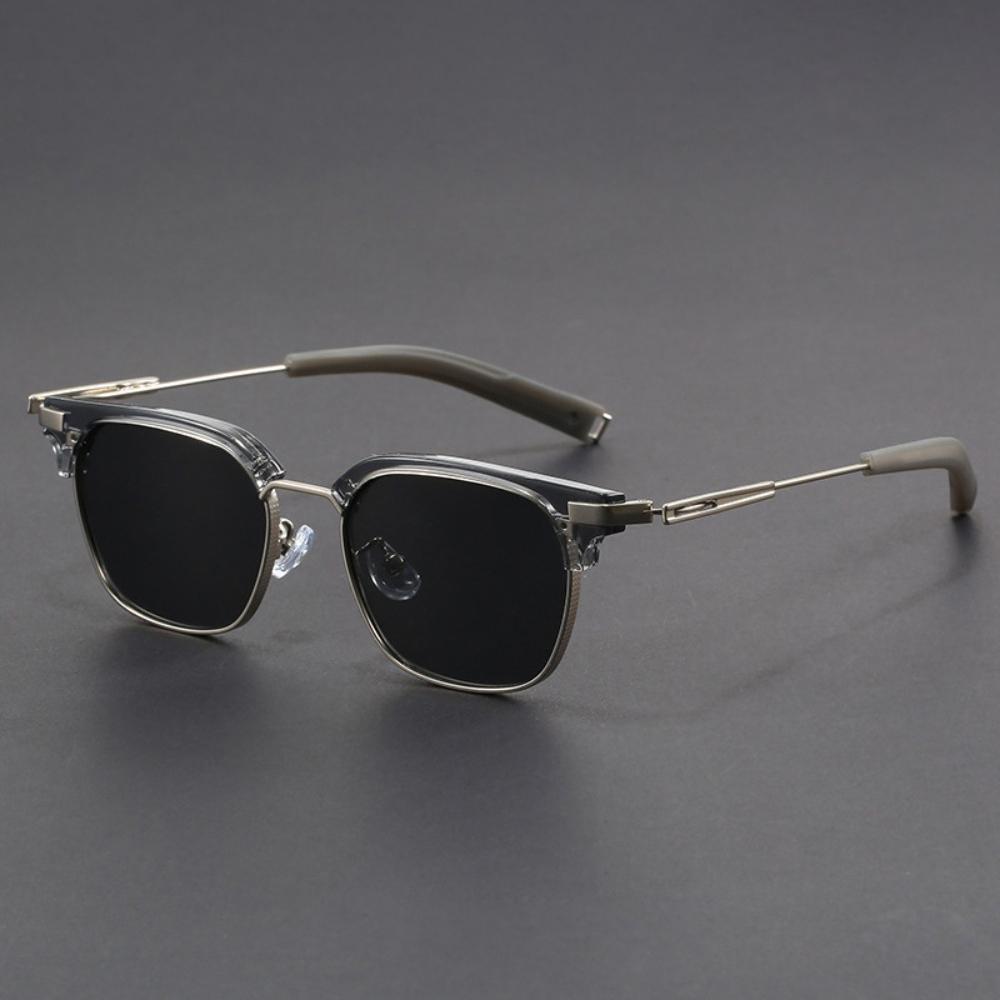

Classic Metal Half Frame Shades Men Women Retro Rivet Small Fashion Glasses Male Popular Black Anti Glare Travelling Shades