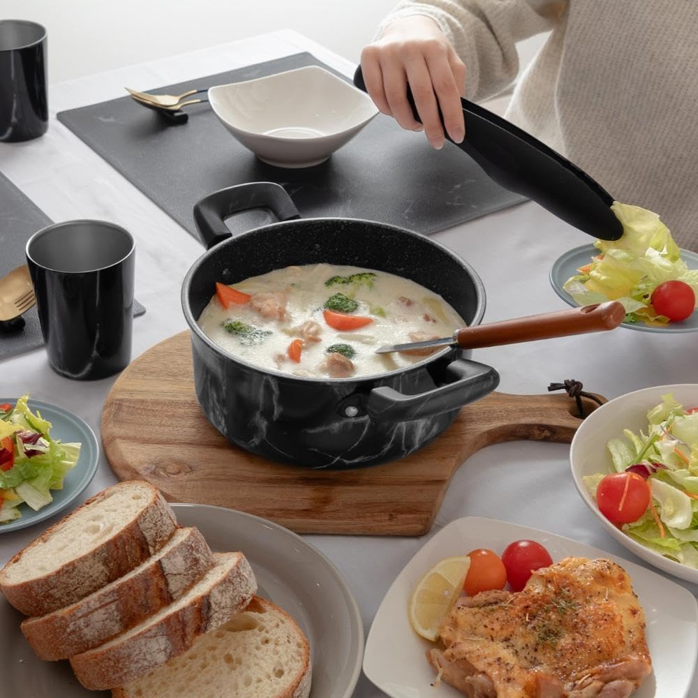 Bestco NX-152 Marble Kitchen 20cm Casserole Saucepan, Black, Marble Pattern, Induction/Gas Cookware