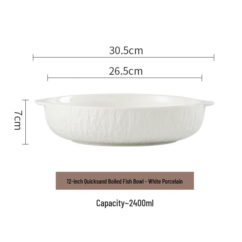 Large 12-inch Ceramic Double-Handle Soup & Fish Bowl