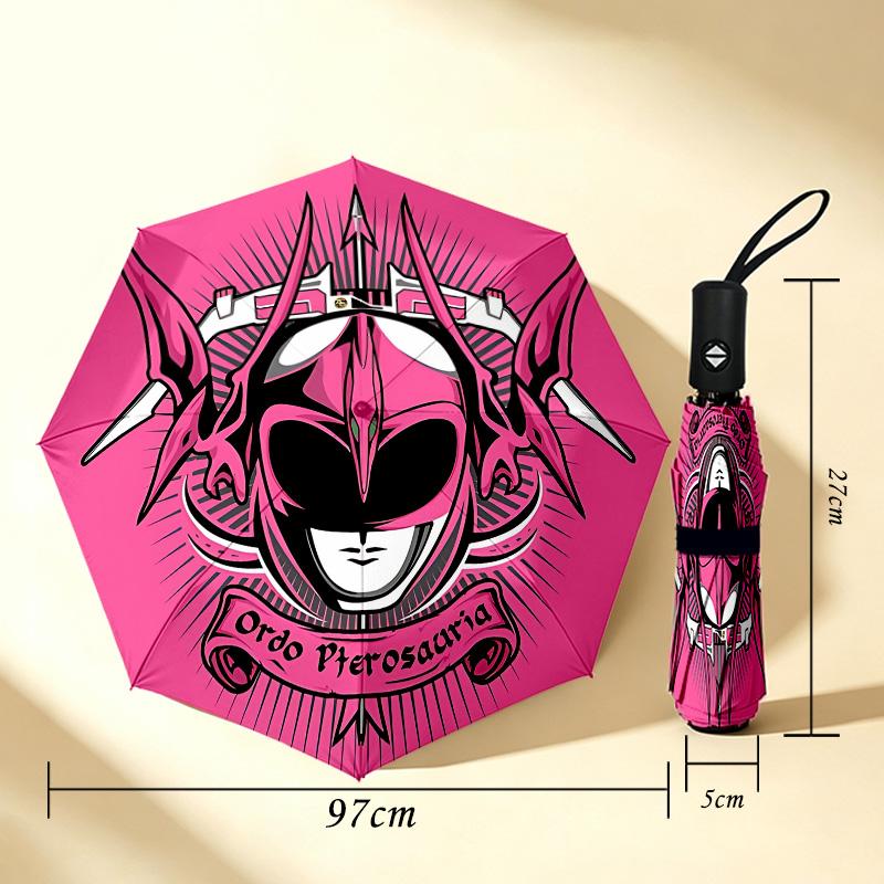 Pink Power Ranger 8 Ribs 3Fold Black Glue Uv Protection Umbrella Sun Protection Rainproof Compact Folding Umbrella For Travel Daily Use C924200