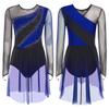 Kontrastfarbener Strass-Tanzbody für Damen S-XXL: Gradient-Netzrock Einteiler-Design für Eiskunstlauf Gymnastik