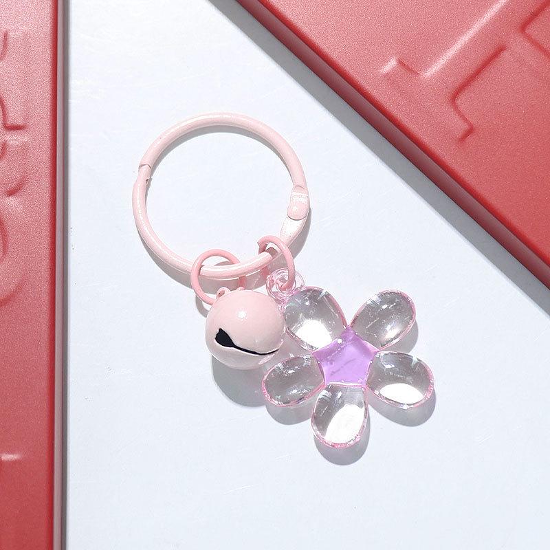 Fresh Five-Petal Flower Resin Keychain with Heart Bead - Girlish Flower Bag Charm