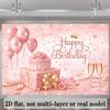 2D Pink Happy Birthday Banner Cake & Balloon Party Background