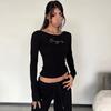 Y2K Retro Style Spicy Girl Letter Hot Diamond Low Neck Short Cut Exposed Navel Black Top for Women