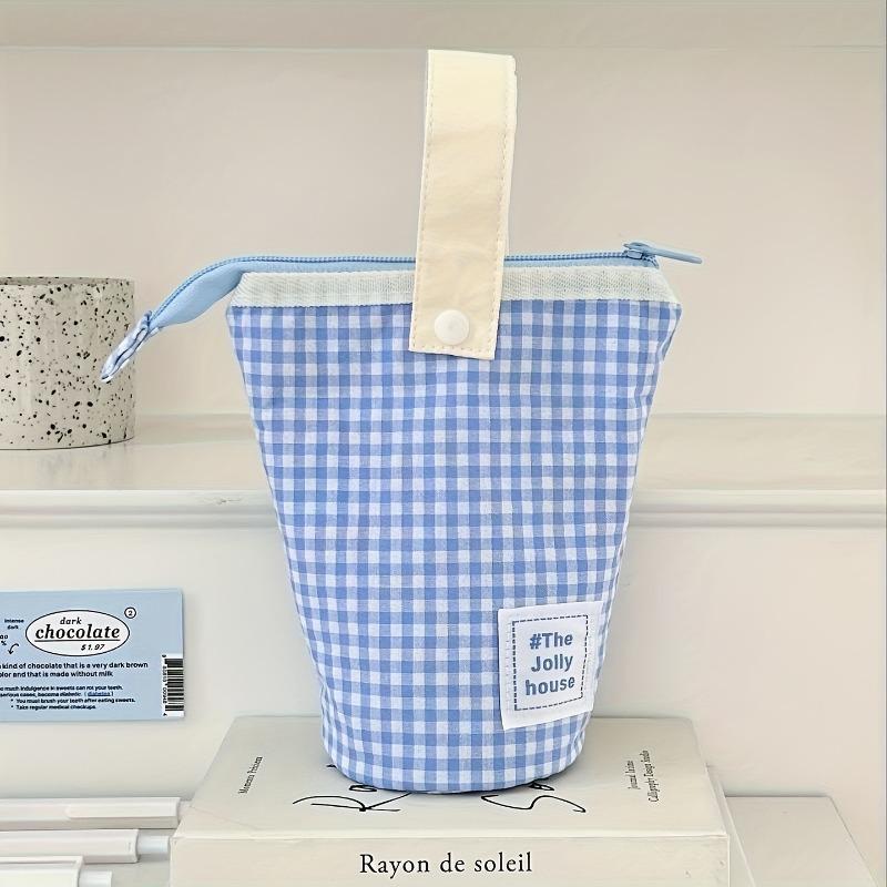 Macaron color block foldable pencil case, durable large capacity, portable for student and office use, great as gift.