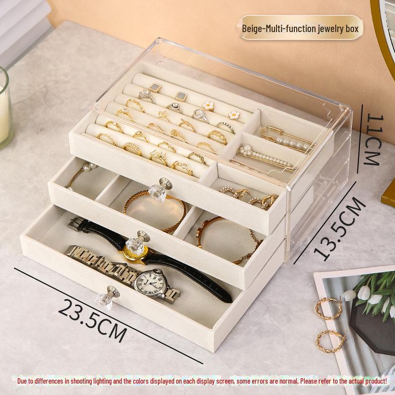 

2023 Многослойная портативная антиокислительная коробка для хранения ювелирных изделий для сережек и колец Gray Jewelry Box