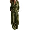 Women's Color Casual Two Piece Set with Collar Sweatshirt and Pants with Pockets