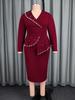 Beaded V-neck Waist-Cinched Long-Sleeve Banquet Midi Dress