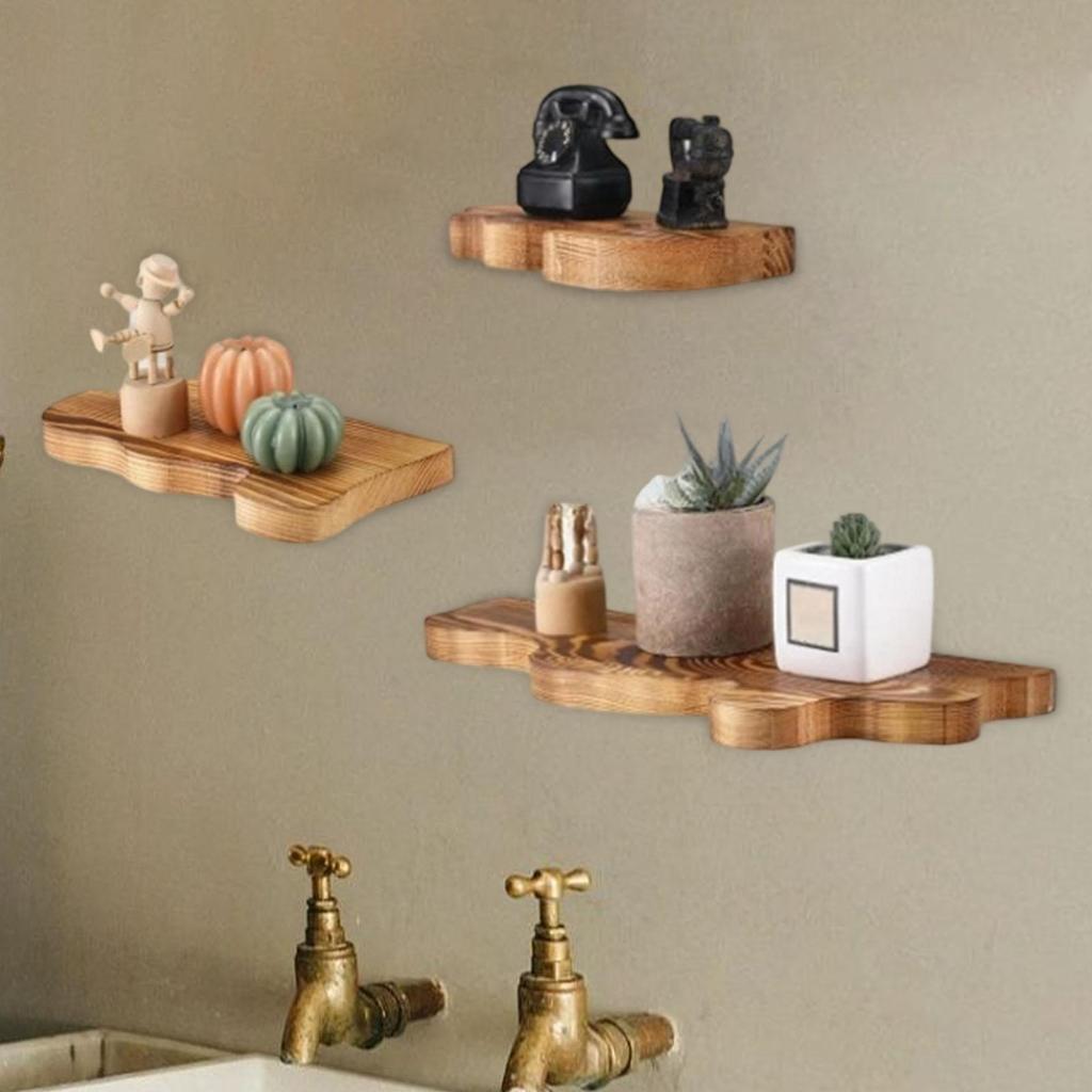 3x Wall Shelves Floating Shelves Multifunctional Modern Decorative Rustic Wood