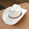 Retro Wool Felt Cowgirl Hat With Leather Belt Wide Brim Western Cap For Wedding Party