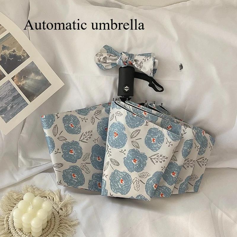 

Масляная живопись маленький голубой цветок солнцезащитный зонт солнцезащитный пасторальный ветер автоматически складывается дождь и солнце двойной зонт metal-fiber composite&8K