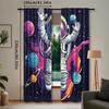 2pcs Astronaut Space Themed Curtains, Contemporary Semi-Sheer Polyester Drapes, Rod Pocket Hanging, Machine Washable, All-Season