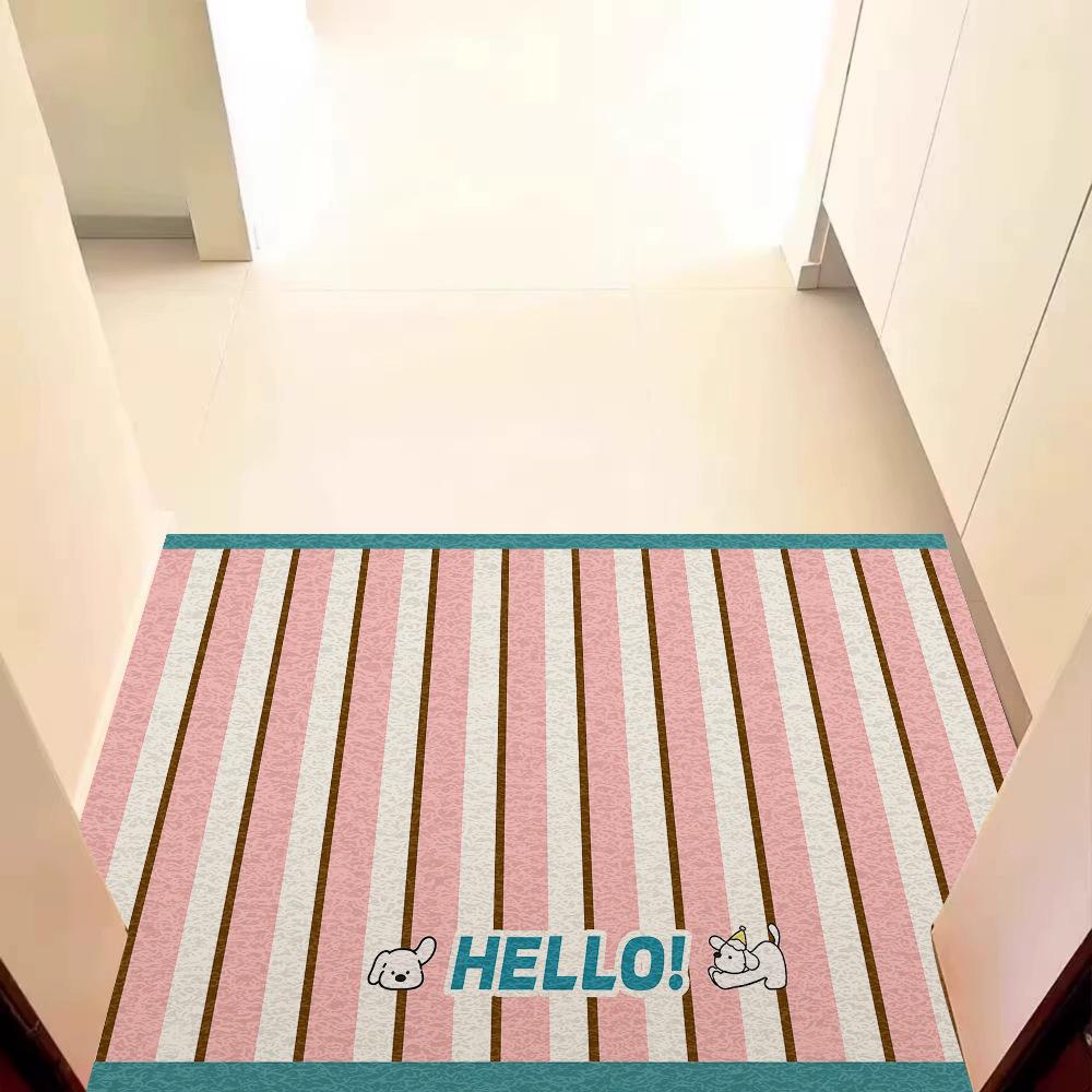 Colorful Striped Carpet Mat Rug Puppy Design with HELLO Welcome Home Text Home Decoration Floor Mat Home Floor Mat Welcome Mat 30X50CM