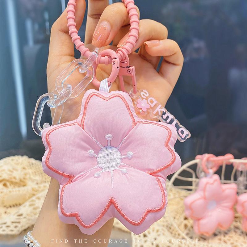 Pink Cherry Plush Blossom Keyring Bag Decoration Creative Flower Decoration