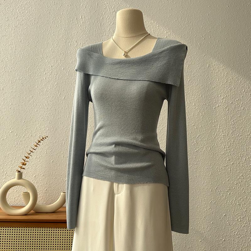 Versatile One-Shoulder Long-Sleeve Knit Top - Slimming Women's Fashion Shirt