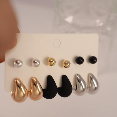 Set di 12 orecchini eleganti e carini a forma di goccia d'acqua, perno in acciaio inossidabile, forma a sfera in plastica, per signore, uso quotidiano, regalo