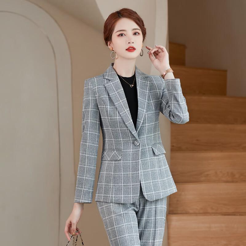 Ensemble Costume d'Affaires à Carreaux pour Femme