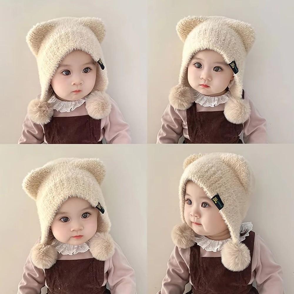 Plush Ear Protection Caps Windproof Cartoon Pompom Hat Soft Earflap Cap  Kids