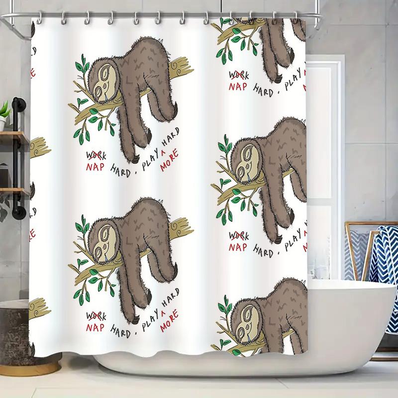 

Cute Sloth Shower Curtain Tropical Forest Animal Bathroom Decor Waterproof Set Vintage Nature Pattern Backdrop Home Decor W60H190(CM)-1 Pcs
