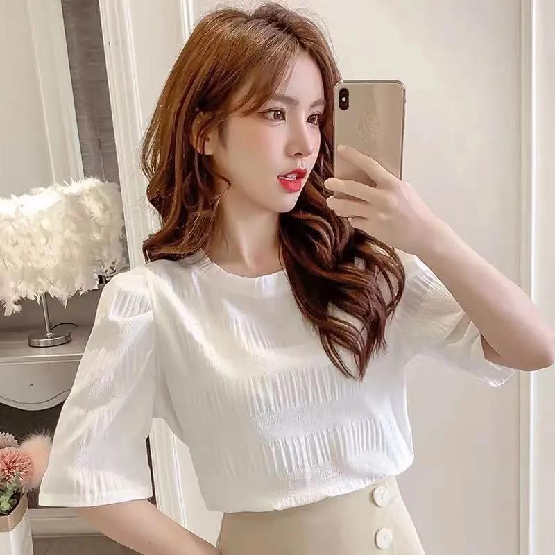 Base Coat T-shirt Short Sleeve Female Summer Chiffon Shirt College Minority Bubble Sleeve Foreign Style Top Female Blouse